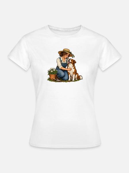 Gartenpause mit Hund für Gartenfreundinnen - Frauen T-Shirt - Weiß