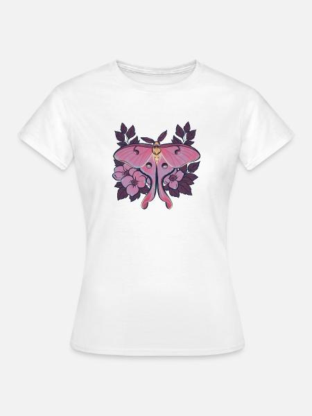 Pink Moon Moth im Blumenrahmen - Frauen T-Shirt - Weiß