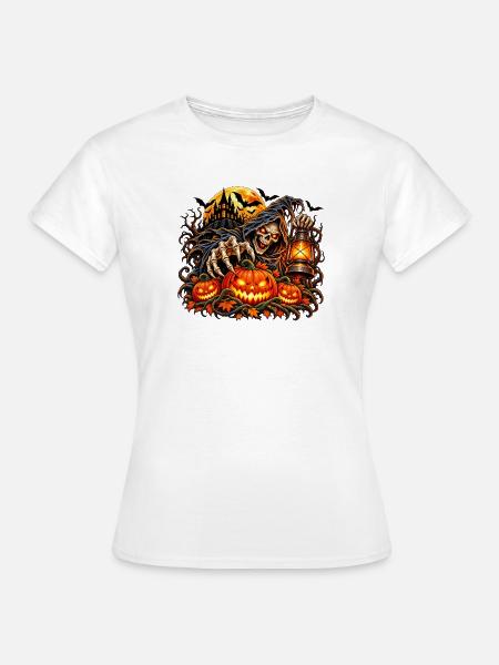 Grim Reaper Halloween Kürbis-Szene - Frauen T-Shirt - Weiß