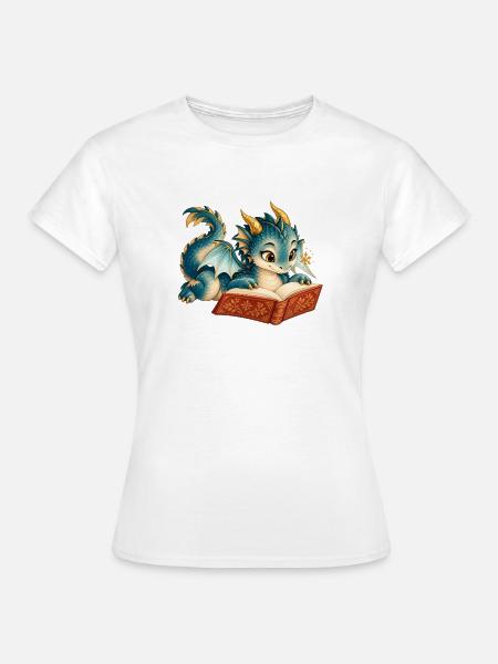 Blaues Drachen-Lesebuch - Frauen T-Shirt - Weiß