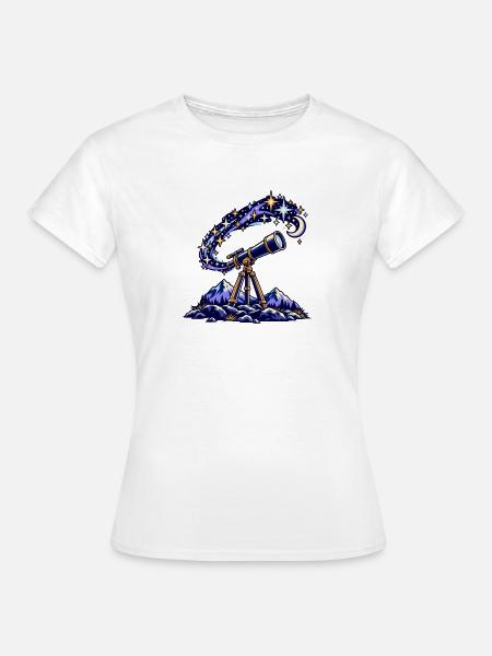 Teleskop unter einem Sternenhimmel - Frauen T-Shirt - Weiß