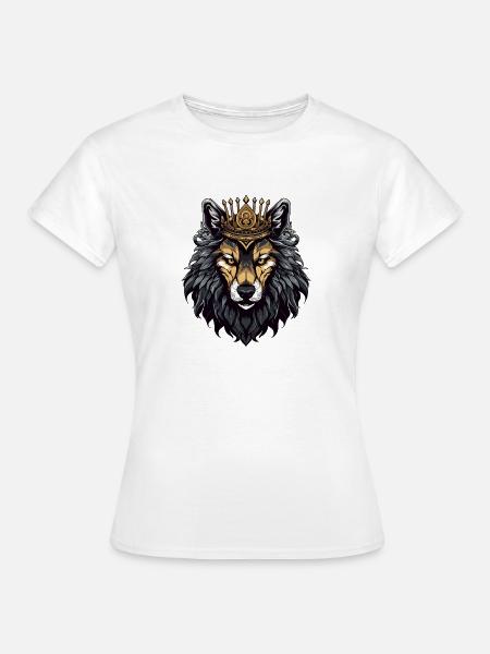 Wolf Kopf mit Krone - Frauen T-Shirt - Weiß
