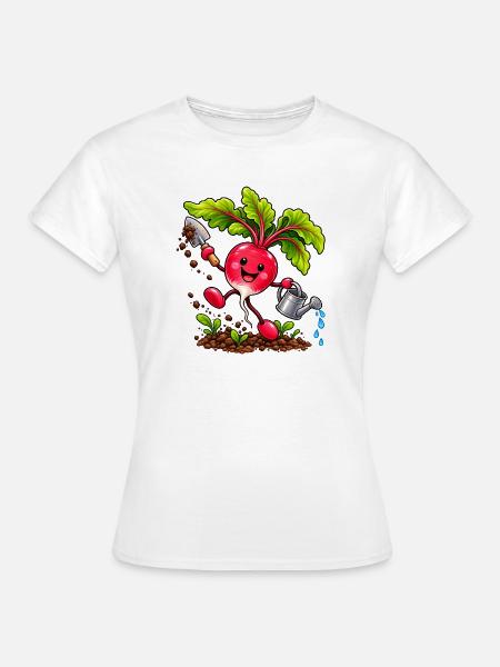 Fröhliches Radieschen beim Gärtnern - Frauen T-Shirt - Weiß