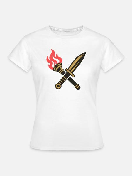 Schwert Fackel Wappen Logo - Frauen T-Shirt - Weiß