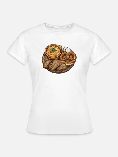 Rustikale Brotzeitplatte mit Obatzda - Frauen T-Shirt - Weiß