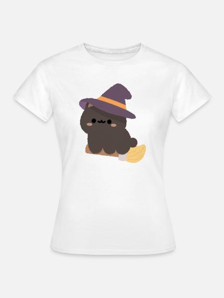 Kawaii-Hexenpudding auf einem Besen - Frauen T-Shirt - Weiß
