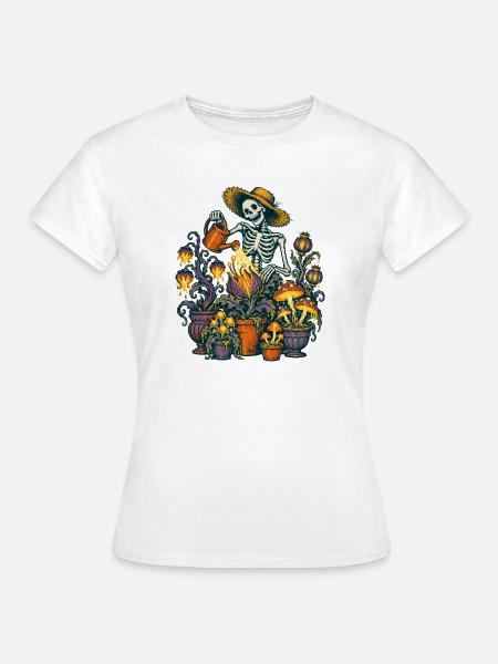 Das Skelett gießt seine Giftpflanzen - Frauen T-Shirt - Weiß