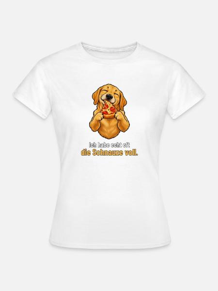Labrador mit Pizza – Schnauze voll - Frauen T-Shirt - Weiß