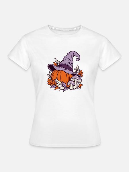 Herbstlicher Kürbis mit Hexenhut - Frauen T-Shirt - Weiß