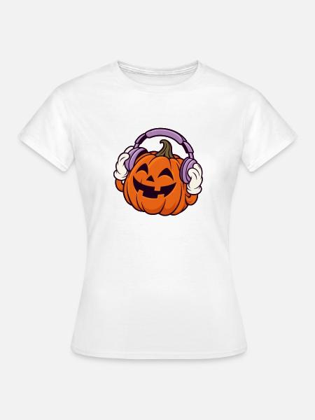 Kopfhörer-Kürbis Halloween-Design - Frauen T-Shirt - Weiß