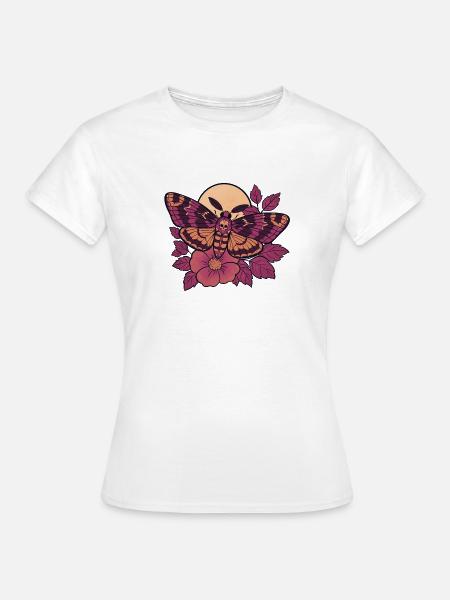 Schädelmotten-Mond-Floral - Frauen T-Shirt - Weiß