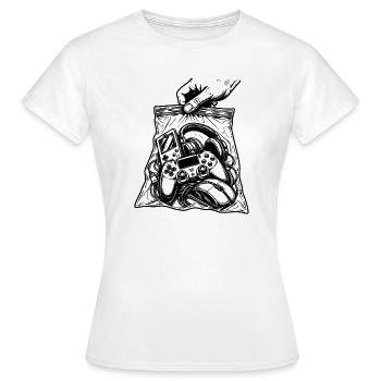 Suchtspiele – Gamer-Konsolen-Controller-Tasche - Frauen T-Shirt - Weiß - Vorne - AI Model Female 172 dark (172cm)