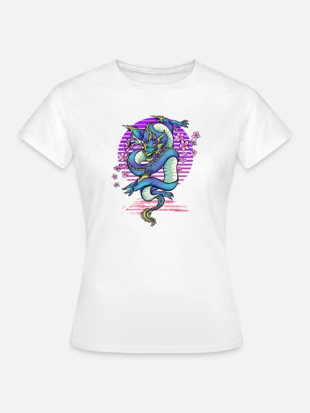 Drache Kirschblüten Fantasy - Frauen T-Shirt - Weiß