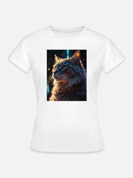 Sternenpfote: Neon-Katze im Licht - Frauen T-Shirt - Weiß