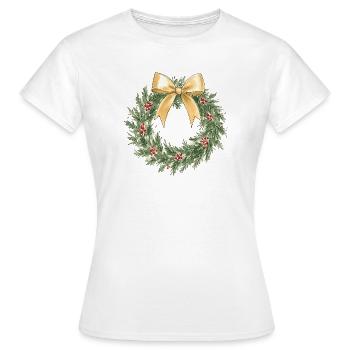 Eleganter goldener Weihnachtskranz mit Schleife - Frauen T-Shirt - Weiß - Vorne - AI Model Female 172 dark (172cm)