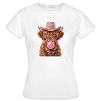 Hochlandrind Cowgirl mit Kaugummiblase - Frauen T-Shirt - Weiß - Vorne - AI Model Female 172 dark (172cm)