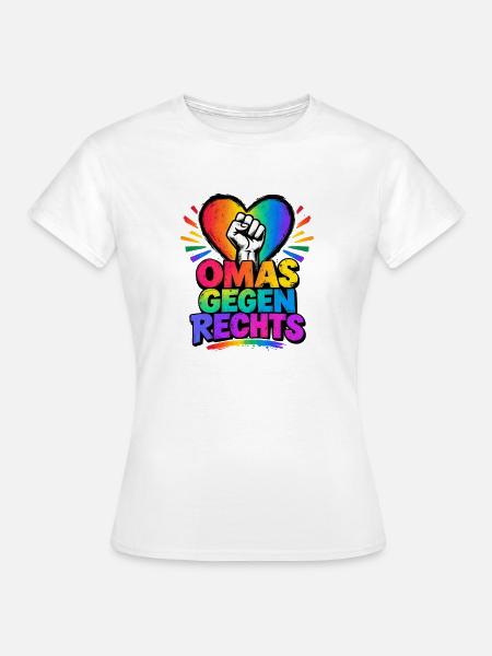 OMAS GEGEN RECHTS – Regenbogen Herz - Frauen T-Shirt - Weiß