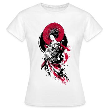 Geisha Parasol Rot Schwarz - Frauen T-Shirt - Weiß - Vorne - AI Model Female 172 dark (172cm)