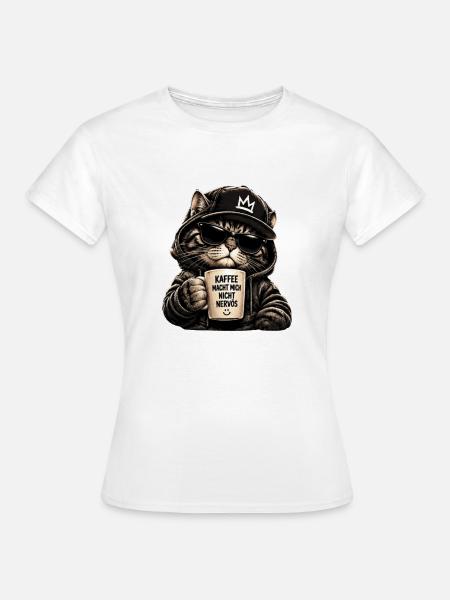 Kaffee Katze Hoodie - Frauen T-Shirt - Weiß