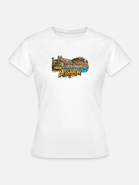 Lissabon Farbscape Tram Hafen - Frauen T-Shirt - Weiß