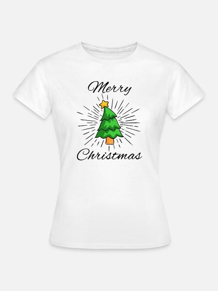 Merry Christmas - Tannenbaum mit Stern, Strahlen - Frauen T-Shirt - Weiß
