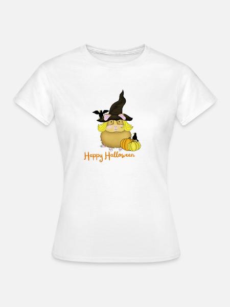 Kleines Hexenmeerschweinchen mit Kürbissen - Frauen T-Shirt - Weiß