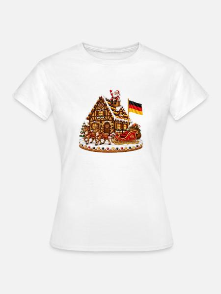 Weihnachtshaus mit Schlitten und Flagge - Frauen T-Shirt - Weiß