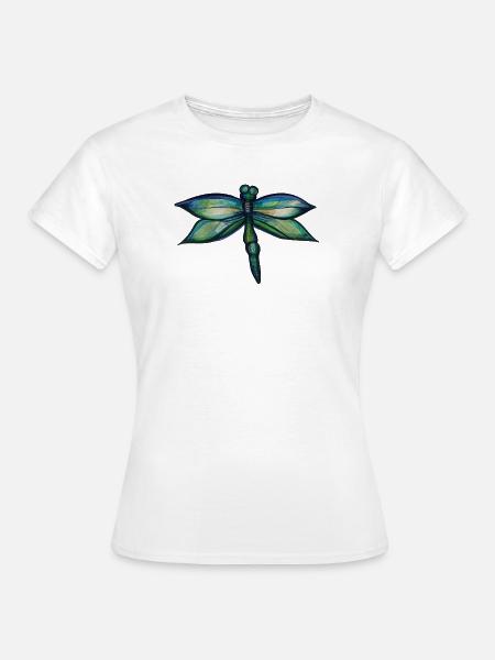Smaragdgrüne Libellen-Aquarellflügel - Frauen T-Shirt - Weiß