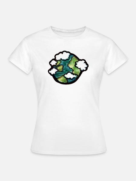 Aquarell Erde mit Wolken - Frauen T-Shirt - Weiß