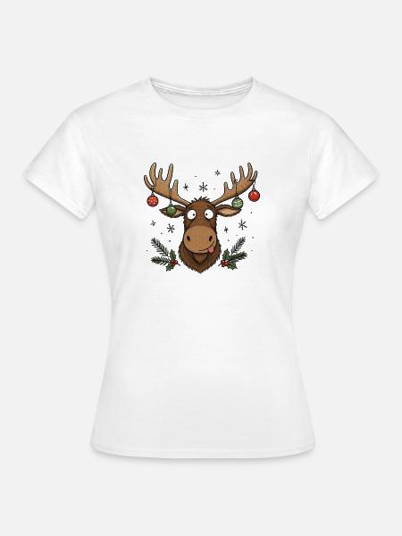 Lustiger Elch mit Christbaumkugeln - Frauen T-Shirt - Weiß