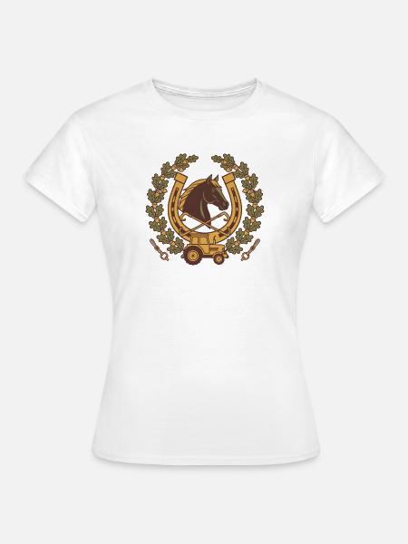 Pferdehof Wappen Hufeisen – personalisierbar - Frauen T-Shirt - Weiß
