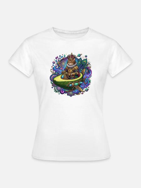 Königliche Katze im Avocado-Raumschiff - Frauen T-Shirt - Weiß