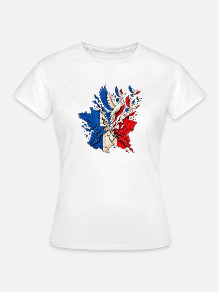 Frankreich Freiheit & Frieden – Tauben Grafik - Frauen T-Shirt - Weiß
