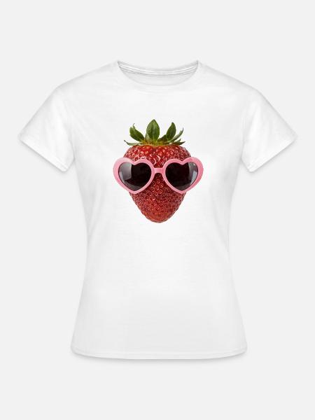 Erdbeere mit Herz Sonnenbrille lustig - Frauen T-Shirt - Weiß