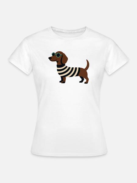 Dackel mit Sonnenbrille - Frauen T-Shirt - Weiß