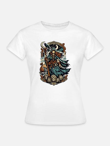 Nordische Runenjägerin im Mondschein - Frauen T-Shirt - Weiß