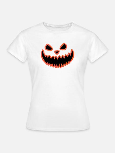 Neon Kürbisgesicht Rot - Süßes oder Saures - Frauen T-Shirt - Weiß