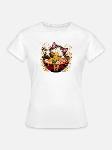 Süße Ramen-Katze – Kawaii Nudel-Liebe - Frauen T-Shirt - Weiß