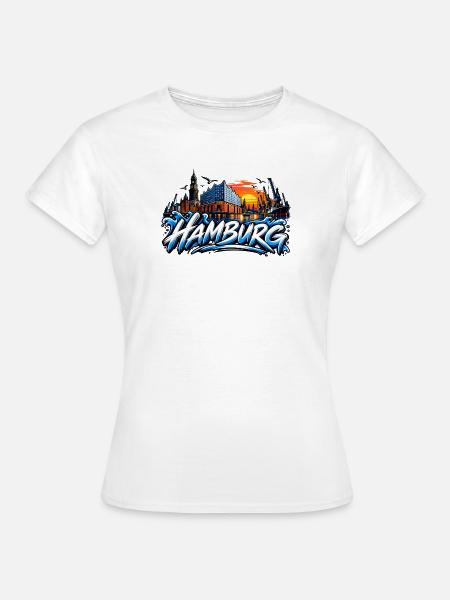 Hamburg Graffiti Hafen Skyline - Frauen T-Shirt - Weiß