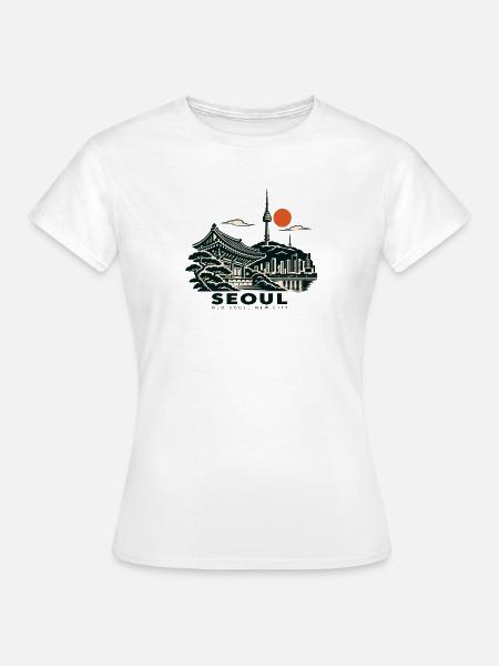 Seoul Tempel & Skyline Sonnenrot - Frauen T-Shirt - Weiß
