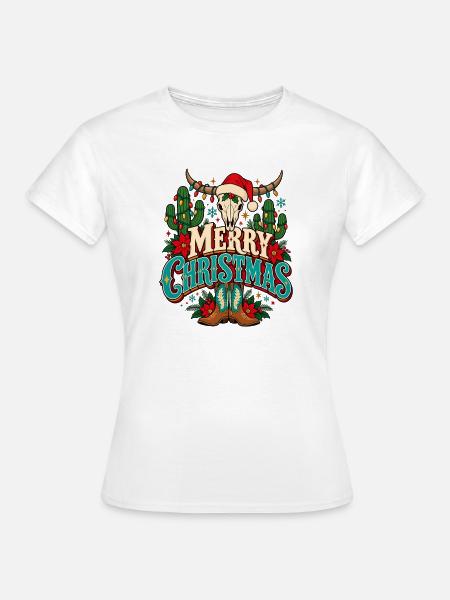 Weihnachts-Skull mit Cowboy-Glanz - Frauen T-Shirt - Weiß