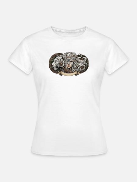 Fantasiefrau mit mechanischem Tiger - Frauen T-Shirt - Weiß
