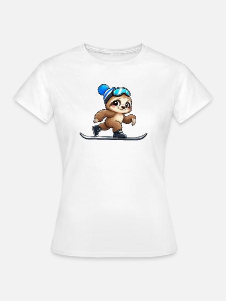 Faultier Skifahrer Wintersport Cartoon - Frauen T-Shirt - Weiß