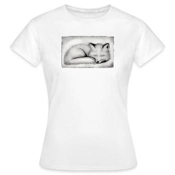 Renard endormi - Gravé à la main imprimable - T-shirt Femme - blanc - Devant - AI Model Female 172 dark (172cm)