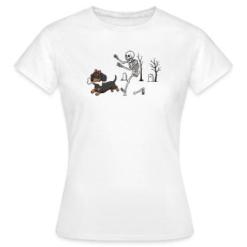 Dackel und Skelett Halloween-Jagd - Frauen T-Shirt - Weiß - Vorne - AI Model Female 172 dark (172cm)