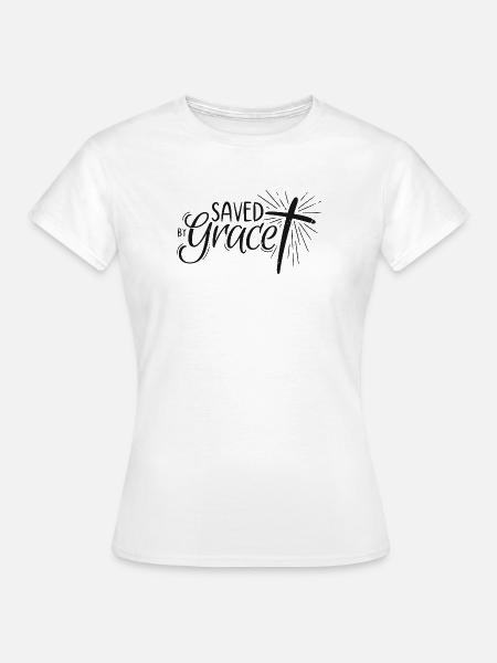 Saved by Grace Lettering - Frauen T-Shirt - Weiß