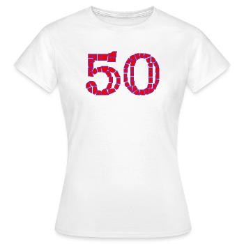 50. 50 YEARS. 50th ANNIVERSARY. 50 YEARS ANNIVERSARY. - Women's T-Shirt - white - Front - AI Model Female 172 dark (172cm)