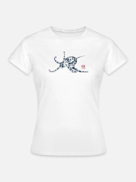 Oktopus mit Kanji Stamp - Frauen T-Shirt - Weiß