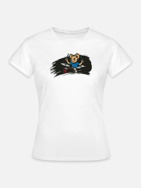 Schlagzeug spielende Maus im Comic Stil - Frauen T-Shirt - Weiß