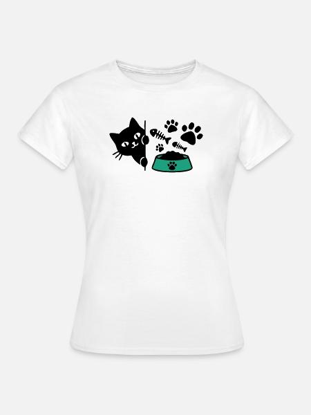 Katze Futternapf Grafik - Frauen T-Shirt - Weiß